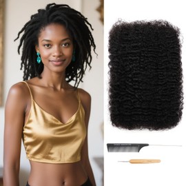 Afro Kinkys Bulk Human Hair 14Inch 60g/pack 100% Natural Black Human Hair For Making Micro Locs, Twists, Braids, Dreadlocks Extensions, Locs Repair, Crochet Braiding Hair