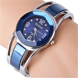 Ladies Girls Steel Bangle Watch Diamond Shape Dial Gift For Dress Party (Navy)
