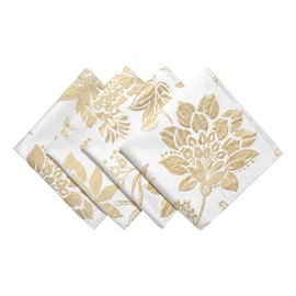 Loom and Mill Luxury Cloth Napkins 18 X 18 Inches, Elegant Damask Golden Floral Leaves Soft Durable Washable Dinner Fabric Napkin for Every Day Use Dining Table Decorations(Cream, Set of 4)