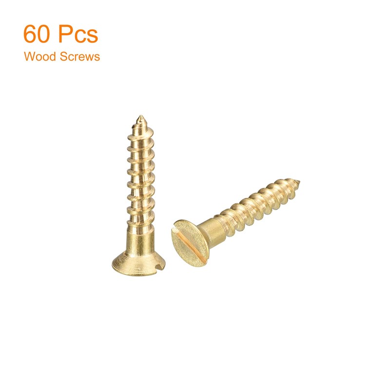 sourcing map Brass Wood Screws, 60Pcs M3.5 x 20mm Slotted
