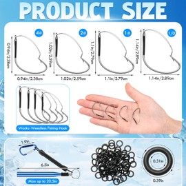 201 Pcs Wacky Worm Tool, 100 Pcs Weedless Rig Fishing Hooks with 100 Piece Silicone O Rings and 1 Piece Wacky Tool with Lanyard for Neko Rig Plastic or Rubber Fishing Worms