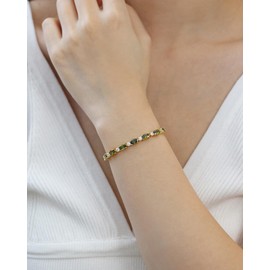 FANCIME Tennis Bracelet Women's 14K Gold-Plated Gemstone Tennis Bracelet 925 Sterling Silver Birthstone Gift Jewellery for Women Girls Length 19 cm, Sterling Silver, Peridot