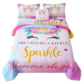 Namoxpa 6 Pieces Unicorn Comforter Sets,3D Pink Blue Unicorn Flower Pattern,Decorative 6 Piece Bedding Sets with Comforter,Flat Sheet,Fitted Sheet,Throw Pillow Cover,Pillow Shams,Twin Size