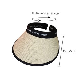 Women Straw Sun Visor Hat, Summer Wide Brim UV Protection Beach Cap Adjustable Sun Hat for Outdoor (Off-White)