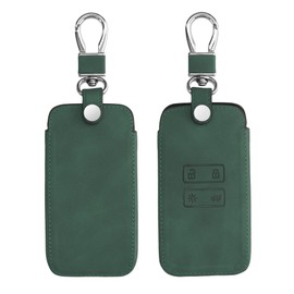 kwmobile Car Key Cover Compatible with Renault 4 Button Car Key Smart Key (only Keyless Go) - Synthetic Nubuck Leather Fob Cover - Dark Green