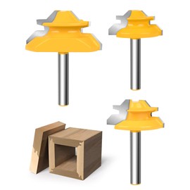 Router Bits, Allmake 3pcs Lock Miter Router Bits 1/4 Shank, 45 Degree Locking Miter Joint Router Bit Set for Woodworking Cabinetry Drawers Shadow Boxes, Work with Stock from 1/2" to 3/4" Thick