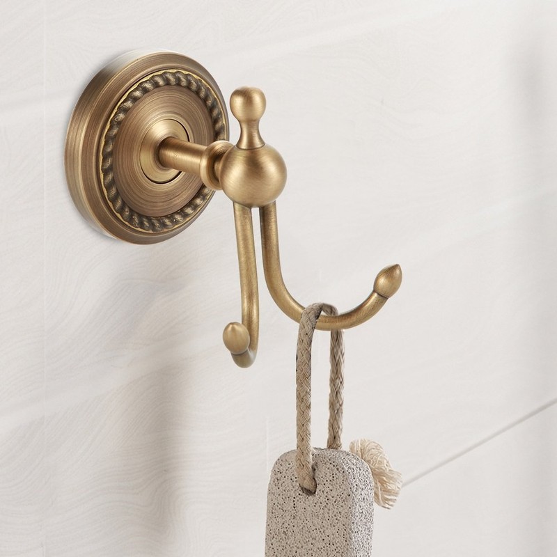 Alvinlite Bathroom Double Coat Hooks Antique Brushed Brass Towel Hooks
