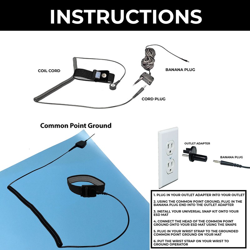 Static Care ESD Mat Workstation Ground Kit - 15' Common