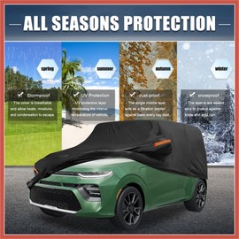 ACROPIX Car Cover for Kia Soul 2009-2024 210D-PU Oxford Outdoor Full Car Cover All Weather Waterproof Windproof Sun Protection with Driver Door Zipper Black Car Parts