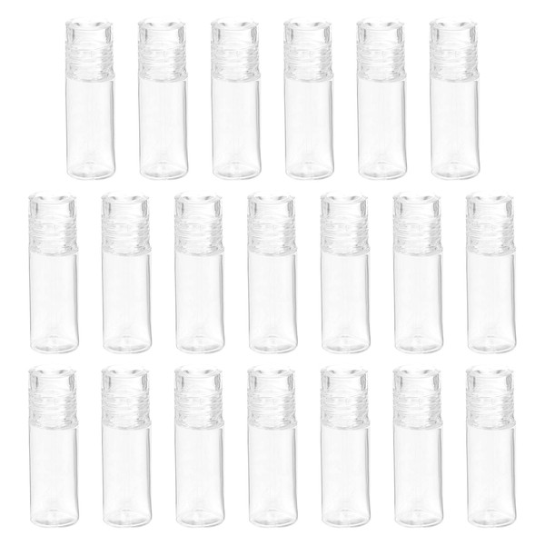 Minkissy 20 Pieces Mini Empty Loose Powder Bottle Clear Loose Powder Glass 3 ml Cosmetic Glitter Powder Eyeshow Powder Box Holder with Seeder and Lid for Travel