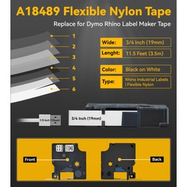 18489 Replacement for DYMO Rhino Industrial Flexible Nylon Labels Tapes 19mm Compatible with DYMO Rhino 5200, 4200, 5000, 6000 Label Maker Refills, 3/4'' x 11.5', Black on White, 5 Pack