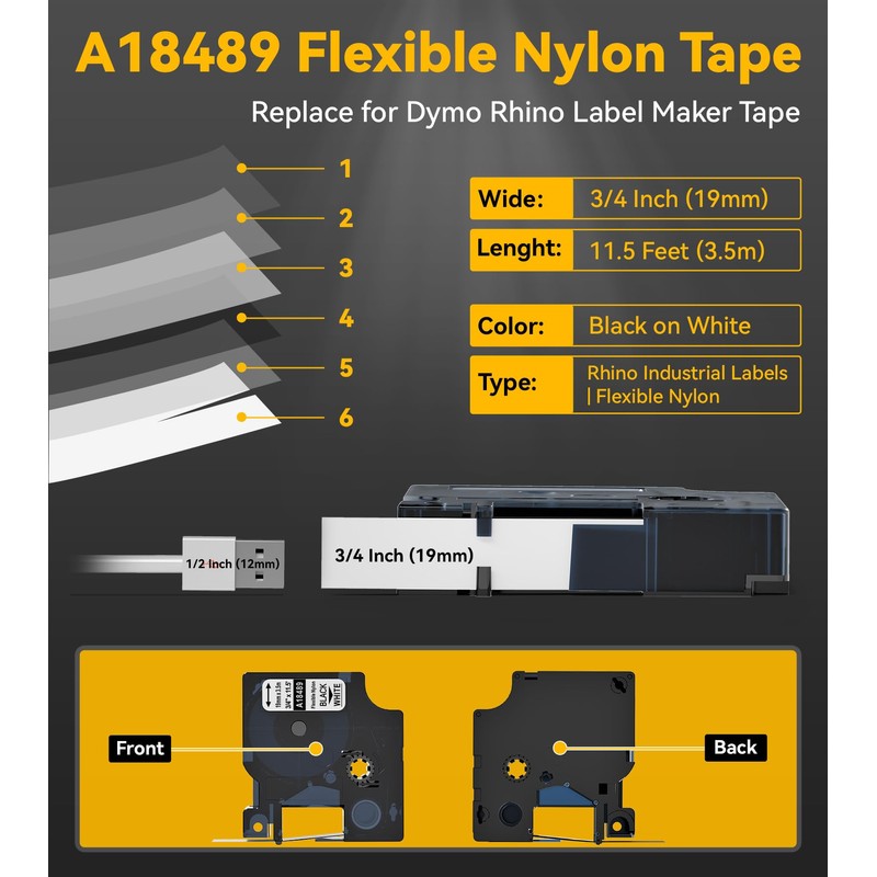 18489 Replacement for DYMO Rhino Industrial Flexible Nylon Labels Tapes