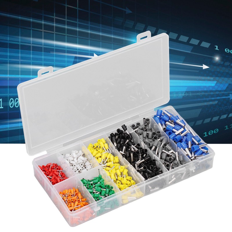 1000Pcs Wire Ferrules Terminals Kit Brass PP Ferrules Crimping Kits