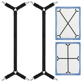 Morcheiong Bed Sheet Fasteners Straps Adjustable Bed Sheet Holder Bands with Sheet Clips for Bedding Stays Bedsheet Tie Downs, Set of 2