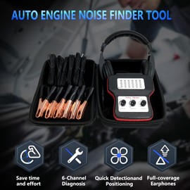 KTTOOL 6 Channel Car Engine Noise Finder, Sound Detector Tester Tool Set, Chassis System Ears, Electronic Stethoscope Diagnostic Kit with Headphones
