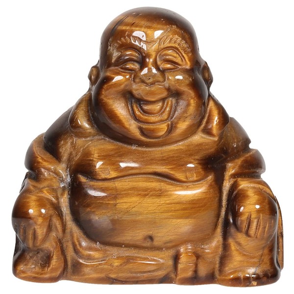 mookaitedecor Tiger’s Eye Happy Laughing Crystal Buddha Statue Small Ornament for Home, Mini Buddhism Gift Carved Buddha Figure Good Luck Charm Pocket Stone Table Desk Home Decoration 1.5 inch