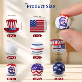 60Pcs Patriotic Wooden Beads, 4th of July Craft Beads, Red Blue White Star Beads American Flag Wooden Beads for Independence Day DIY Craft Home Tiered Tray Decor(Style 2)