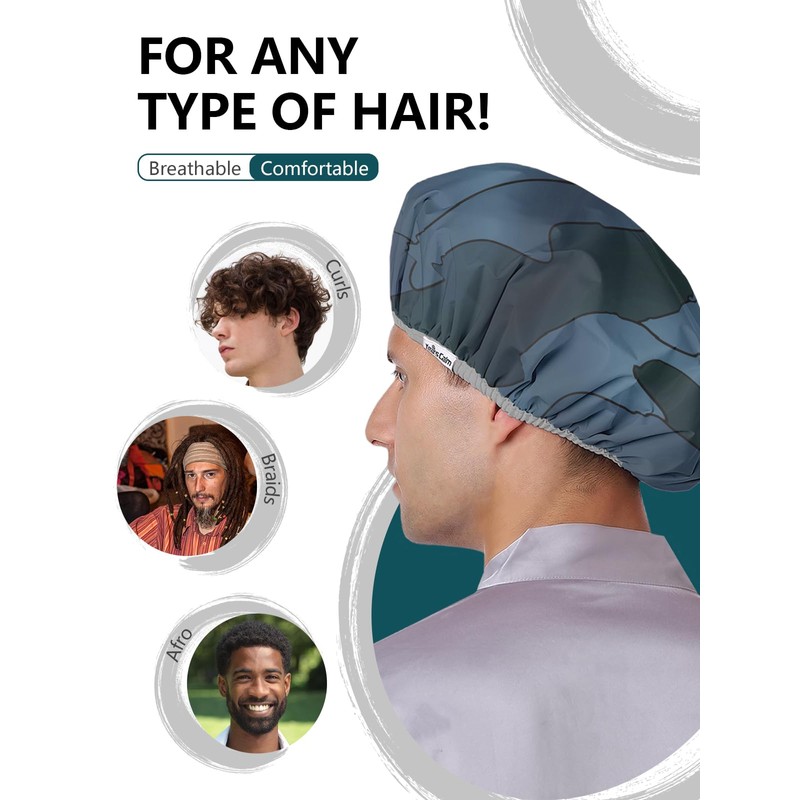 Years calm Men Shower Cap Reusable Waterproof, Dual-Layer Design, Double-Sided