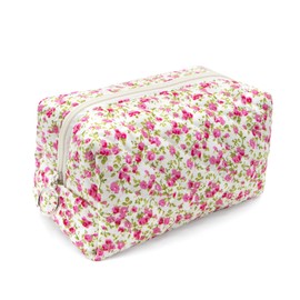 Long Keeper Floral Small Makeup Bag Cosmetic Bags Women Travel Toiletry Bag Wash Bag Portable Makeup Organizer Pouch (Red Green)