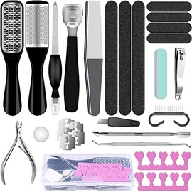 Bluemega Kit de Pedicura, 23 Piezas Pedicura Set de Herramientas Profesionales, Kit de Cuidado de Pies Raspador de Pies Quita Pieles Muertas, Lima para Pies, Herramientas de Manicura Profesional de Acero Inoxidable para Regalo de Navidad