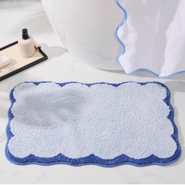 ELDONE Cute Scalloped Bathroom Rugs, Microfiber Tufted Bath Mats, Fun Navy Blue Bathmat for Bath Room Bathtub Shower, Preppy Trendy Bathroom Mat for Sink Bedroom, 30" x 20"