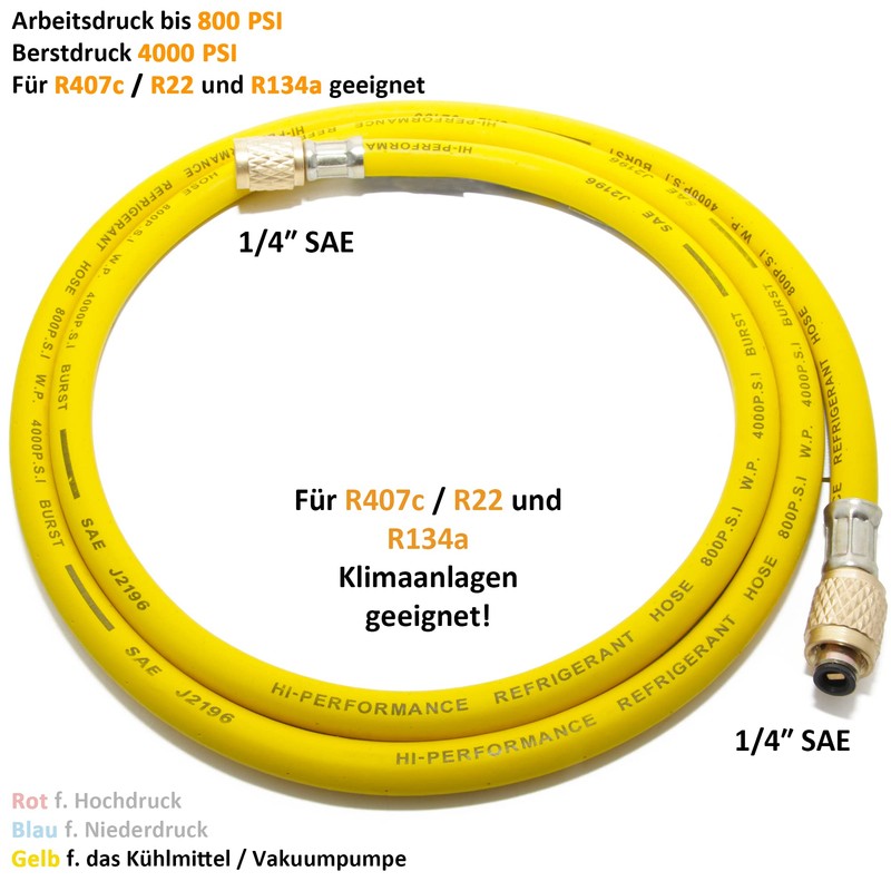 Split Air Conditioning R407c / 134a Filling Hose 1.5 m