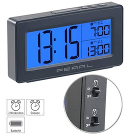 PEARL Digitaler Reisewecker: Digitaler Reise-Wecker mit 2 Weckzeiten, großes, beleuchtetes Display (Miniuhr, Elektrowecker, Große Ziffer batteriebetrieben)