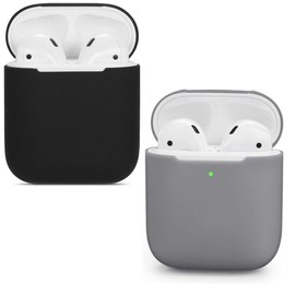 USSJ Kompatibel mit AirPods-Schutzhülle, 2 x Hülle für Airpods Case 1 & 2, stoßfest, mit LED vorne, unterstützt kabelloses Laden, Schwarz + Grau.