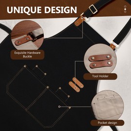 APRONPANDA Aprons for Men Women with Pockets, Waterproof Adjustable Chef Apron for Cooking, Baking, Gardening, BBQ, Craft Working, Painting (Black)