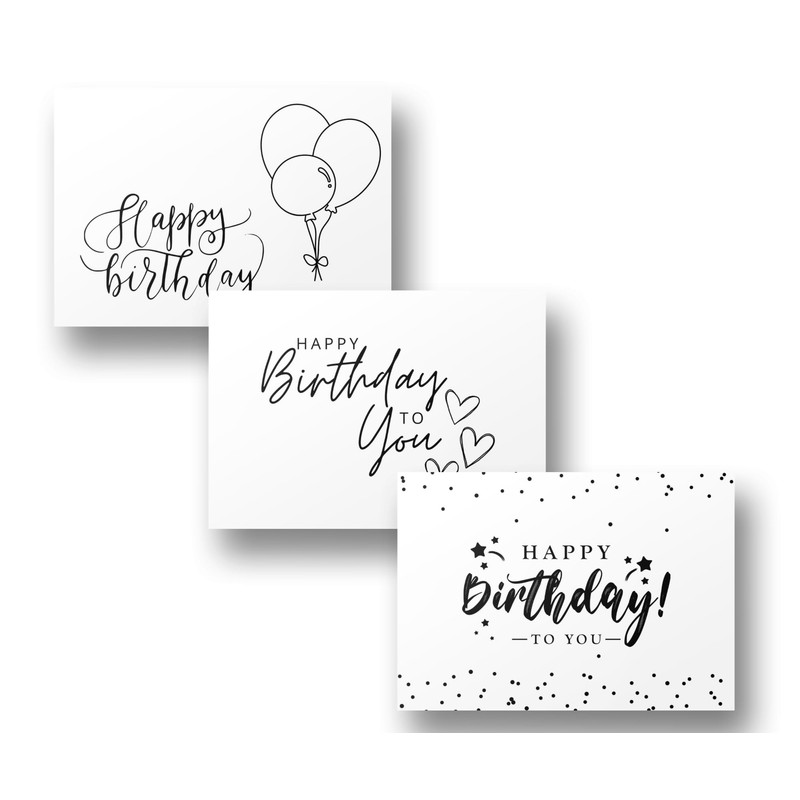Freyheit 12 x Stylish Birthday Cards (A6 Format) Black and