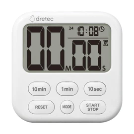 dretec Timer, Large Screen, No Switching Required! Clock and Timer Display on One Screen, Study, Kitchen, Bubble6, White