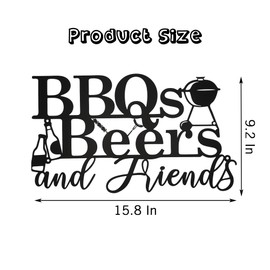 Rustic Metal BBQ Wall Art Sign - Outdoor Backyard & Patio Decor, Farmhouse Porch Sign with Vintage "BBQ, Beer, Friends" Design, Weatherproof 15.8x9.2 Inch Black Metal Barbeque Sign