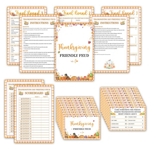 Bgohrd Thanksgiving Friendly Feud Game, Happy Thanksgiving Trivia Feud Quiz,