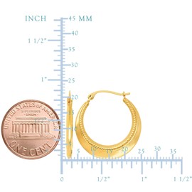 14K Yellow Gold Fancy Milgrain Round Hoop Earrings, Diameter 20mm