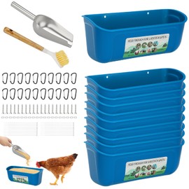 10 Pack Fence Feed Feeder 4.5 Quart Hanging Chicken Feeder Trough with Brush & Scoop Blue Goat Hanging Fence Feeders Feeder with Hooks Screws & Zip Tie for Livestock Feeding Container Goats Supplies