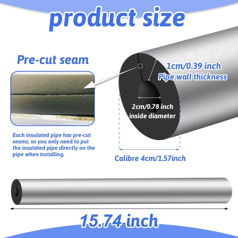 8 Pack Pipe Insulation Foam Tube, 3/4'' Self Adhesive Pre
