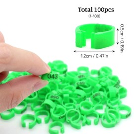 Andiker Pack of 100 Pigeon Rings, 8 mm Bird Leg with Plastic Rings, Identification Rings for Birds, Parrots, Pigeons, Quails and Young Birds (Green)