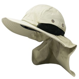 FashionTS Men's Wide Brim Boonie Hat with Neck Flap for Outdoor Activity (Cream)