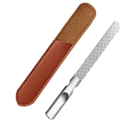 Zvorgath Stainless Steel Double Sided Nail File with Anti - Slip Handle and Travel Leather Case for Men and Women, Great for Home, Salon or Travel Use