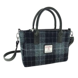 Glen Appin Harris Tweed Tote Handbag – LB1228 Brora With Detachable Shoulder Stap (Col 95 Grey/Black)