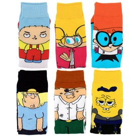 PoiLee Casual Patterned Socks 6 Pairs Cartoon Unisex Dress Crew Socks Novelty Cool Silly Funny Multipack