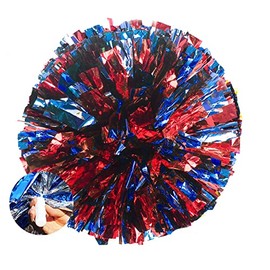 SHTGOI Pack of 2 Cheerleading Pompoms Metal Foil Cheerleading Pom Poms with Handle Cheerleader Hand Flowers Cheers Flower Ball for Sports Events Ball Games Dances Carnival Parties Red + Blue