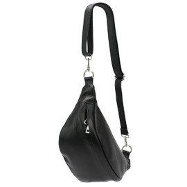 SH Leder ® echt Leder Hüfttasche Damen Herren Unisex Gürteltasche für Festival Reise Bauchtasche mittelgroße Crossbody Bag Frauen Ledertasche 32x17cm Marie G528 (Schwarz)