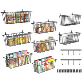 Simple Trending Spice Rack 8 Pack Wall Mount Organizer for 192 Spice Jars, 15.5" D x 6" W x 6" H, Seasoning Holder Shelf with 8-Hooks for Kitchen Cabinet or Pantry Door