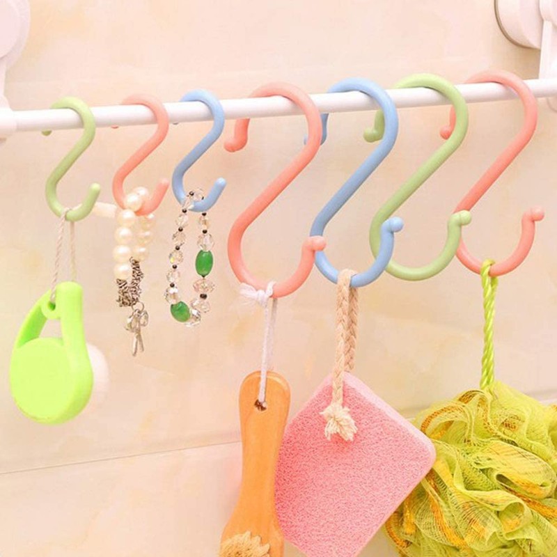 YuanHolumid 8Pcs Pink S S-Shaped Hooks, Plastic Clothes Hangers Multi-Purpose