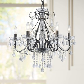 BESTIER Black Vintage Candle Chandelier Crystal Lighting Fixture Lamp for Dining Room Bathroom Foyer Livingroom 6 E12 Bulbs Required D24 in x H26 in