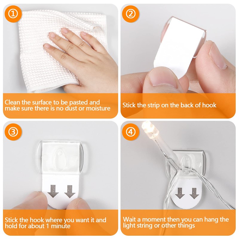 Jetec 100 Pcs Light Clips Clear Mini Adhesive Hook Hanging