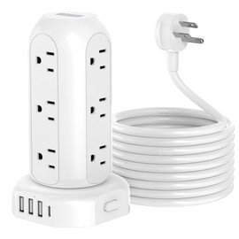 Tower Surge Protector Power Strip with 12 Outlets 4 USB (1 USB C), 15 Feet Extension Cord with Multiple Outlets, Charging Station, Power Strip Tower, Office Desk Supplies