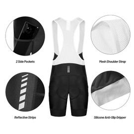 Przewalski Men's Cycling Bike Bib Shorts with Phone Pockets,4D Padded Breathable Biking Bicycle Bib Tights Black