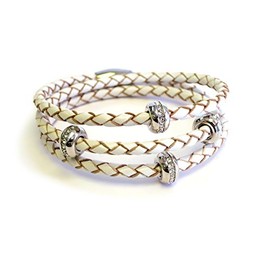 Liza Schwartz Jewelry Good Karma Triple Wrap Leather Bracelet (White-Silver)